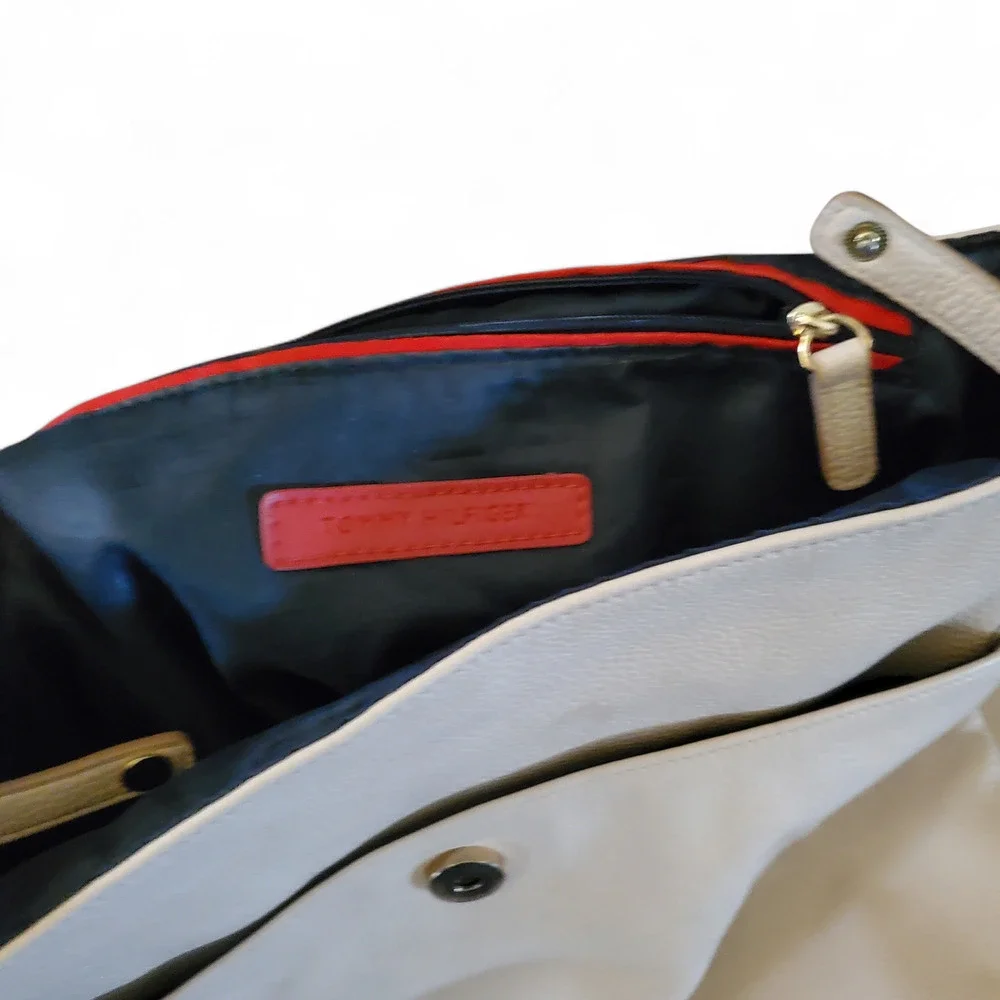 Authentic Tommy Hilfiger Cream Backpack Bag with Tassel Vegan Faux Leather